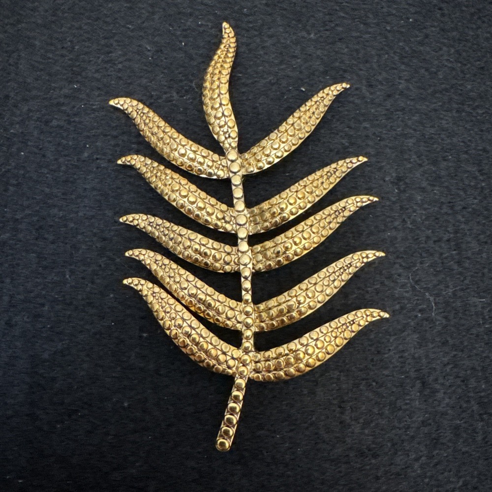 JOAN RIVERS Gold Tone Leaf Pin Brooch - Textured Finish -HUGE - Signed & Lovely!